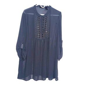 New York & Company Gray Blouse XL With Embellished Front Panel & 3/4 Buttoned Sl